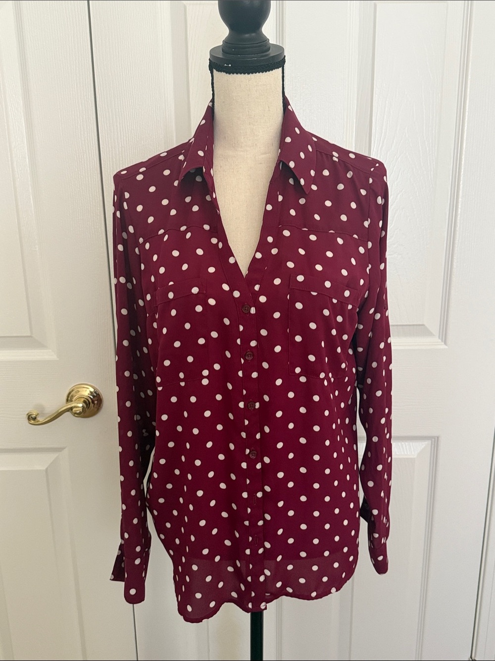 2 Express Button-Down Shirts. One polka dots and one floral.